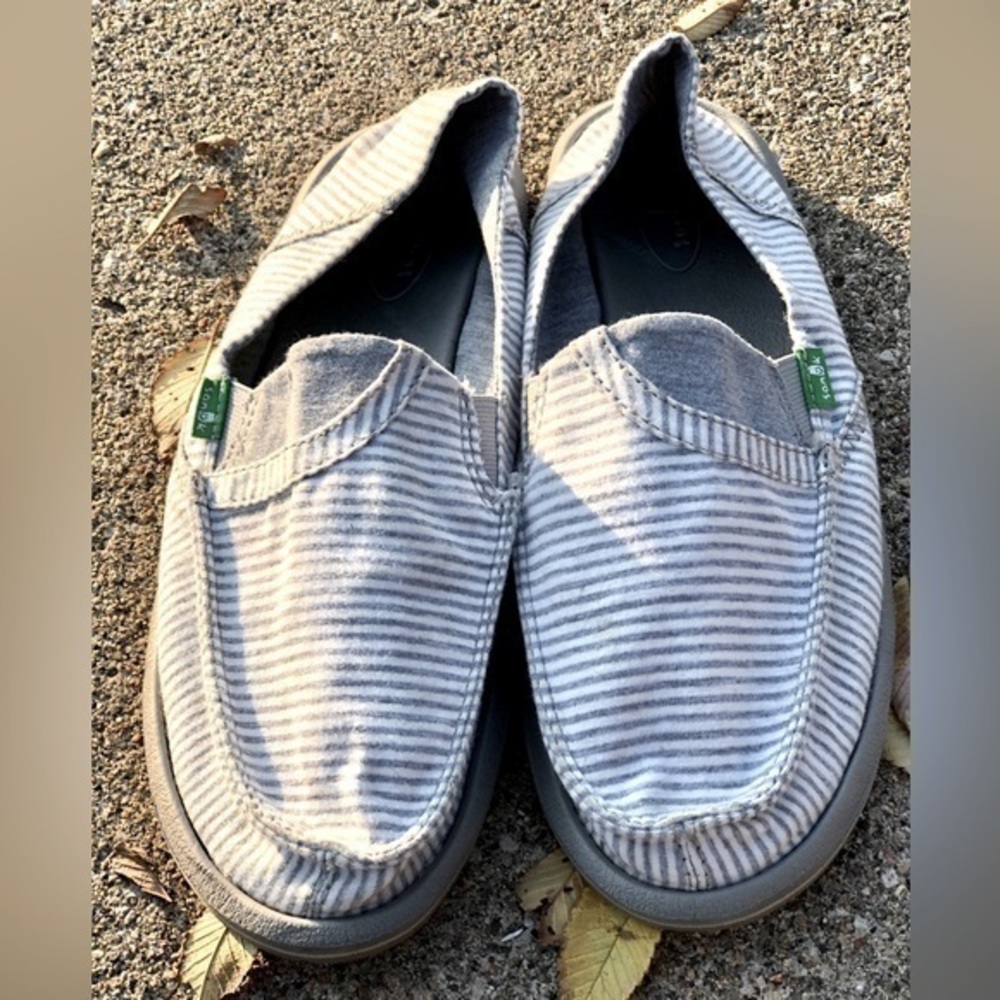 📣Sanuk Pick Pocket Gray Striped Camp Surfer Shoes